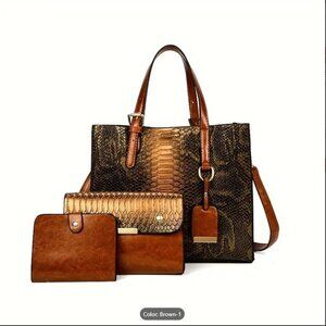 3-Piece Crocodile Pattern Handbag Set – Tote, Clutch & Wallet